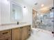 Bathroom featuring walk-in shower, granite counters and a framed mirror at 1015 W Charter St, Tampa, FL 33602