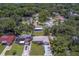 Aerial view showcasing the house, neighborhood, surrounding trees, and proximity to nearby homes at 2123 Indigo Dr, Clearwater, FL 33763