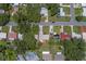 An aerial view of a well-maintained home in a quiet residential neighborhood with mature landscaping at 2123 Indigo Dr, Clearwater, FL 33763