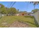 Fenced backyard shows a well-maintained lawn, wooden deck, and privacy for outdoor enjoyment at 2123 Indigo Dr, Clearwater, FL 33763