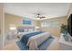 Comfortable bedroom with blue accents, ceiling fan, and natural light from the window at 2192 Swedish Dr # 26, Clearwater, FL 33763