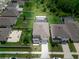 Aerial view of a two-story home, screened-in pool, and fenced backyard in a tranquil residential neighborhood at 3052 Living Coral Dr, Odessa, FL 33556