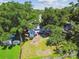 An aerial view of a private backyard with mature trees, a storage shed and partially fenced yard at 3809 N 14Th St, Tampa, FL 33603
