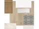 Selection of interior finishes including wood flooring, quartz counters, and decorative tiles at 699 Allora Ave, Nokomis, FL 34275