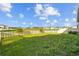 Large backyard features a green lawn and a white fence at 11295 Timber Grove Ln, Brooksville, FL 34613