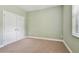 A bedroom with pale green walls, neutral carpet, and a closet at 11317 Wickersley Pl, Tampa, FL 33625