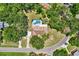 An aerial shot of the property featuring a screened pool, lush greenery, and a circular driveway at 2515 Pemberton Creek Dr, Seffner, FL 33584