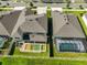 Aerial view of a home with a pool in a well-manicured backyard surrounded by a green lawn at 2866 Quail Crest Ct, Valrico, FL 33594