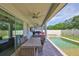 Covered patio features a dining area, an outdoor kitchen, and outdoor living area with view of the pool at 2866 Quail Crest Ct, Valrico, FL 33594