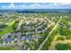 Wide aerial shot showcasing a neighborhood with lush greenery and varied home styles at 320 Roxbury Crossing Ct, Valrico, FL 33594