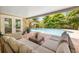 Inviting outdoor patio with comfortable seating, a view of the pool, and access to indoor spaces at 4915 Stolls Ave, Tampa, FL 33615