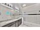 Modern bathroom features a double vanity with sleek gray cabinets and a large walk-in shower at 5307 Wishing Arch Dr, Apollo Beach, FL 33572