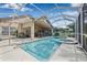 Screened in pool and spa with outdoor seating on the covered patio of this single Gathering home at 5422 Braddock Dr, Zephyrhills, FL 33541