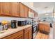 Practical kitchen design with wooden cabinets, stainless steel appliances, and spacious countertops at 7046 Frascati Loop, Wesley Chapel, FL 33544