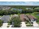 Beautiful aerial view of a residential area featuring well-maintained homes near a serene lake and lush greenery at 7254 Parkersburg Dr, Wesley Chapel, FL 33545