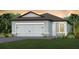 Charming single story home featuring a gray exterior, manicured lawn, and a two-car garage at 13740 Rocky Pine Pl, Spring Hill, FL 34610