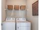 This laundry room has a white washer and dryer set and wire shelving at 13740 Rocky Pine Pl, Spring Hill, FL 34610
