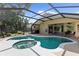 A large pool is surrounded by lush landscaping and a screened-in enclosure at 4511 Preston Woods Dr, Valrico, FL 33596