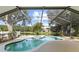 A sparkling swimming pool and spa are surrounded by a screened enclosure and lush landscaping at 4511 Preston Woods Dr, Valrico, FL 33596