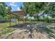 The back yard offers a metal covered area, mature trees and shed at 762 77Th N Ave, St Petersburg, FL 33702