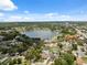 Expansive aerial view of lakefront homes showcasing lush landscaping and blue skies at 8306 N Gomez Ave, Tampa, FL 33614