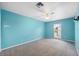 Bedroom featuring carpet, ceiling fan and blue walls at 8306 N Gomez Ave, Tampa, FL 33614