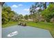 Spacious backyard with lush greenery, mature palm trees, and outdoor seating area at 1084 39Th Ne Ave, St Petersburg, FL 33703