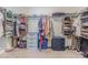 Walk-in closet featuring built-in shelving, clothing racks, and ample storage space for organized living at 13527 Willow Bluestar Loop, Riverview, FL 33579