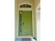 Inviting front entrance featuring a stylish green door, glass sidelight and decorative transom window at 18439 Red Willow Way, Land O Lakes, FL 34638