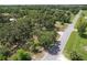 Aerial view of a spacious lot featuring a quiet road surrounded by mature trees, offering peace and tranquility at 2610 Crestview Rd, Wimauma, FL 33598