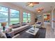 Cozy living room featuring large windows, stylish furniture, and decor for comfortable living at 2610 Crestview Rd, Wimauma, FL 33598
