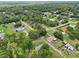 This aerial view shows the properties and landscaping in the neighborhood, and highlights the surrounding green space at 26223 Chianina Dr, Wesley Chapel, FL 33544