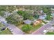 An aerial view of a home in a quiet neighborhood with a well-kept lawn and mature trees at 301 Kingston S St, St Petersburg, FL 33711