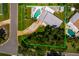 A top-down view of a home showcasing its private pool, expansive lawn, and mature landscaping within a defined property line at 3700 56Th N St, St Petersburg, FL 33710