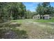 Large backyard with shade trees and a shed at 8610 Fish Lake Rd, Tampa, FL 33619