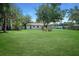 Spacious backyard featuring a charming house with ample green space and mature trees at 8610 Fish Lake Rd, Tampa, FL 33619