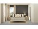 Neutral bedroom with a platform bed, side tables, contemporary lighting, and natural light at 9360 Gladsome Dr, Land O Lakes, FL 34637