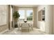 Well-lit dining room showcasing a modern table with six chairs, large windows, and neutral decor at 9360 Gladsome Dr, Land O Lakes, FL 34637