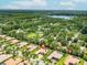Expansive aerial shot of a neighborhood near a lush green forest and serene lake under a beautiful blue sky at 1014 Stella Vara Dr, Lutz, FL 33548