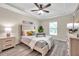 Bright bedroom showcasing a ceiling fan, tray ceiling, and ample natural light from the window at 1561 S Martin Luther King Jr Ave, Clearwater, FL 33756