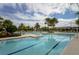 Community pool area with lounge chairs, clear blue water, and lush landscaping at 17415 Holly Well Ave, Wimauma, FL 33598