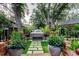Backyard oasis featuring a relaxing hot tub surrounded by lush tropical landscaping and potted plants at 11760 Ashley Ct, Seminole, FL 33772