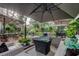 Charming outdoor patio with comfortable seating, a fire pit, and lush landscaping creating a relaxing atmosphere at 11760 Ashley Ct, Seminole, FL 33772