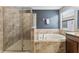 Luxurious main bathroom featuring a walk-in shower, soaking tub, and large window for natural light at 1604 Acadia Harbor Pl, Brandon, FL 33511