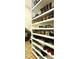 A walk-in closet features built-in shelving units and wood-look tile at 27312 Edenfield Dr, Wesley Chapel, FL 33544