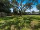 Spacious fenced backyard featuring lush grass and a mature shade tree at 2908 Lockwood Meadows Blvd, Sarasota, FL 34234
