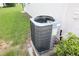 Energy-efficient central AC unit professionally installed on a concrete pad with green grass backdrop at 402 Dorchester Pl # 44, Sun City Center, FL 33573