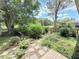 Beautiful backyard with stone pathway winding through lush greenery and charming picket fence at 4306 Woodside Manor Dr, Tampa, FL 33624