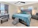 Cozy main bedroom featuring a rustic wood headboard, soft carpet, and calming colors for a restful retreat at 4703 Somerset Hill Ln, Riverview, FL 33578