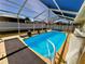Backyard pool with blue water, surrounded by a screened enclosure and a manicured lawn at 8616 Pinafore Dr, New Port Richey, FL 34653